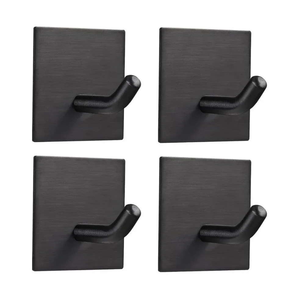 Fomansh Heavy Duty Adhesive Hooks Black Stainless Steel 4 Pack Stick on Wall
